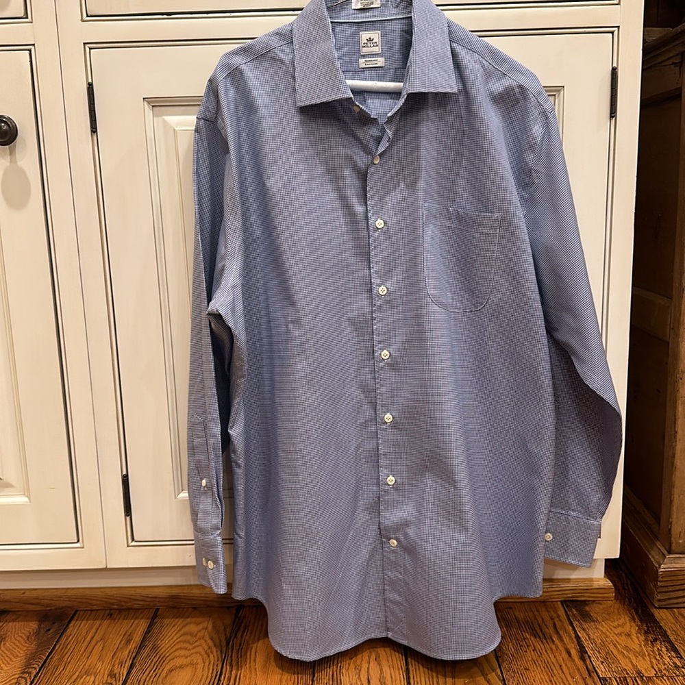 PETER MILLAR BLUE & WHITE LONG SLEEVE BUTTON UP COTTON SHIRT SIZE 17.5 LONG